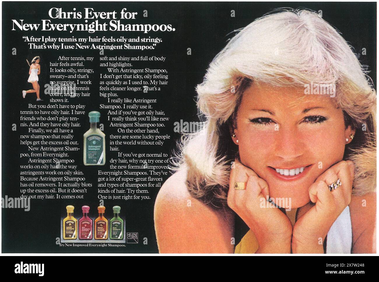 1976 Helene Curtis Shampoo Werbung mit Chris Evert Stockfoto