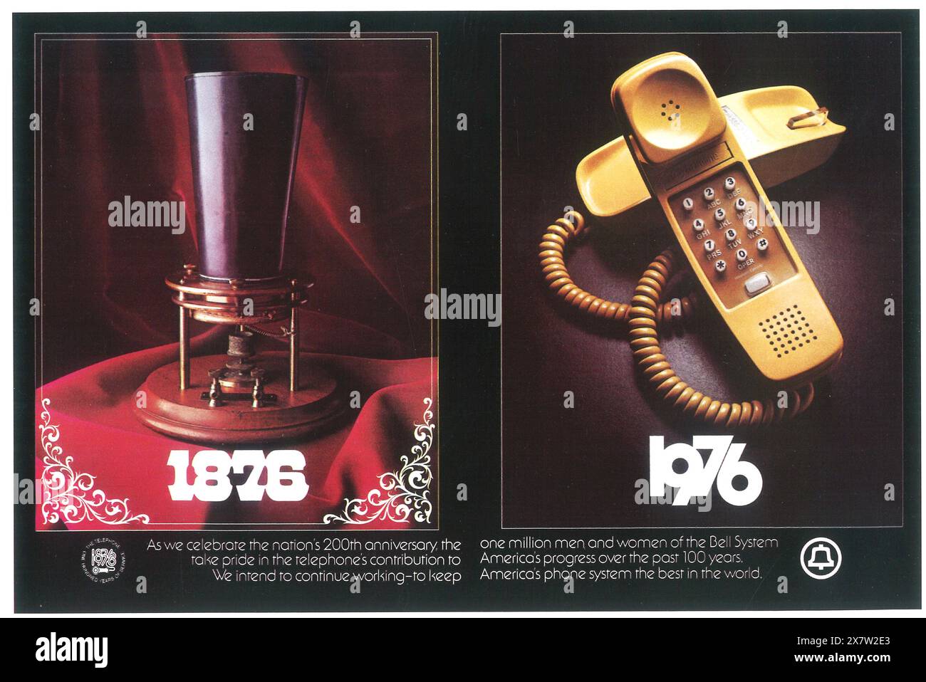 1976 Bell Systems Telefonwerbung -'1876 - 1976 - ptogress über 100 Jahre...200. Jahrestag' Stockfoto