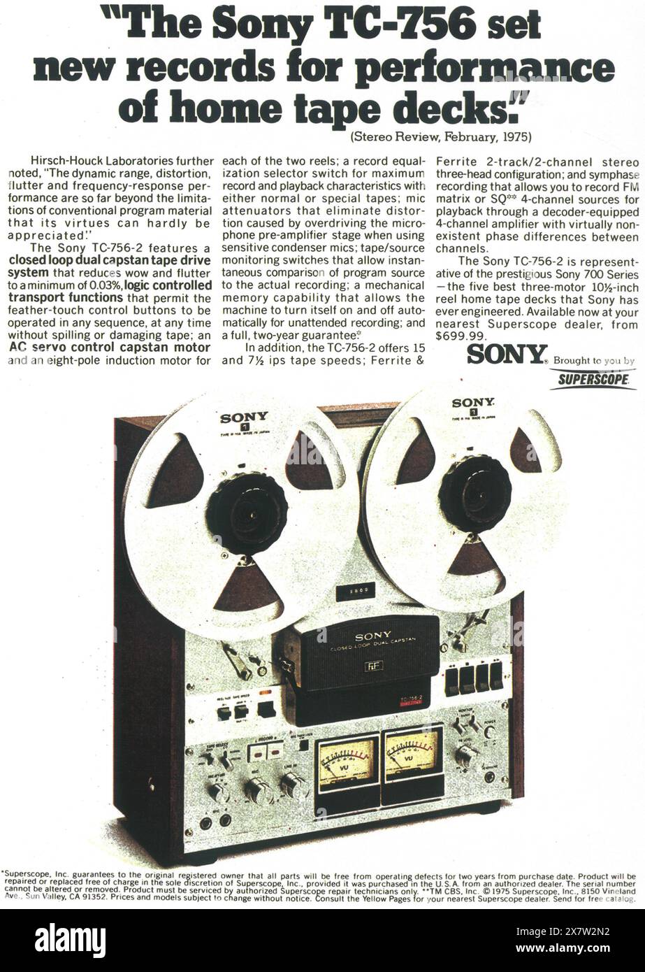 1976 Sony TC-756-2 Reel Tape Deck Werbespot Stockfoto