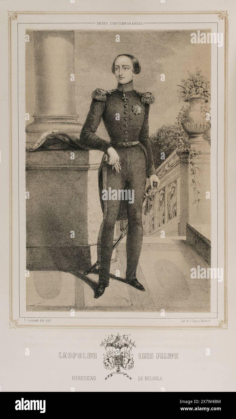 Leopold II. Von Belgien (1835–1909), dessen Geburtsname Leopold Ludwig Philippe Maria Victor von Sachsen-Coburg-Gotha war. König von Belgien (1865-1909). Porträt wie jung, als Thronfolger. Zeichnung von C. Legrand. Lithographie. Reyes Contemporáneos (Zeitgenössische Könige). Band III. Veröffentlicht in Madrid, 1854. Stockfoto