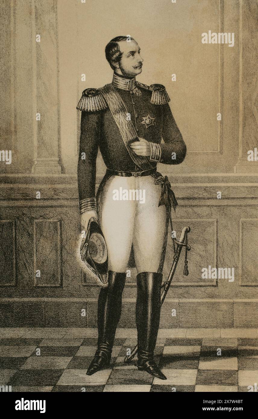 Georg V. von Hannover (1819-1878). König von Hannover (1851-1866). 2. Duke of Cumberland und Teviotdale. Hochformat. Zeichnung von M. Iglesias. Lithographie von J. Donón. Reyes Contemporáneos (Zeitgenössische Könige). Band III. Veröffentlicht in Madrid, 1854. Stockfoto