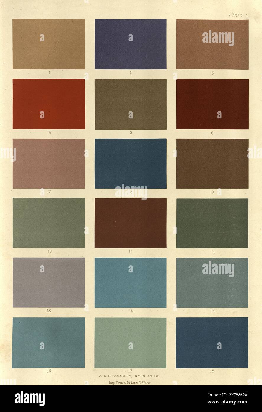 Viktorianische dekorative Kunst und Design, Gravur, polychromatische Dekoration im mittelalterlichen Stil, W & G Audsley, Platte 1 Stockfoto