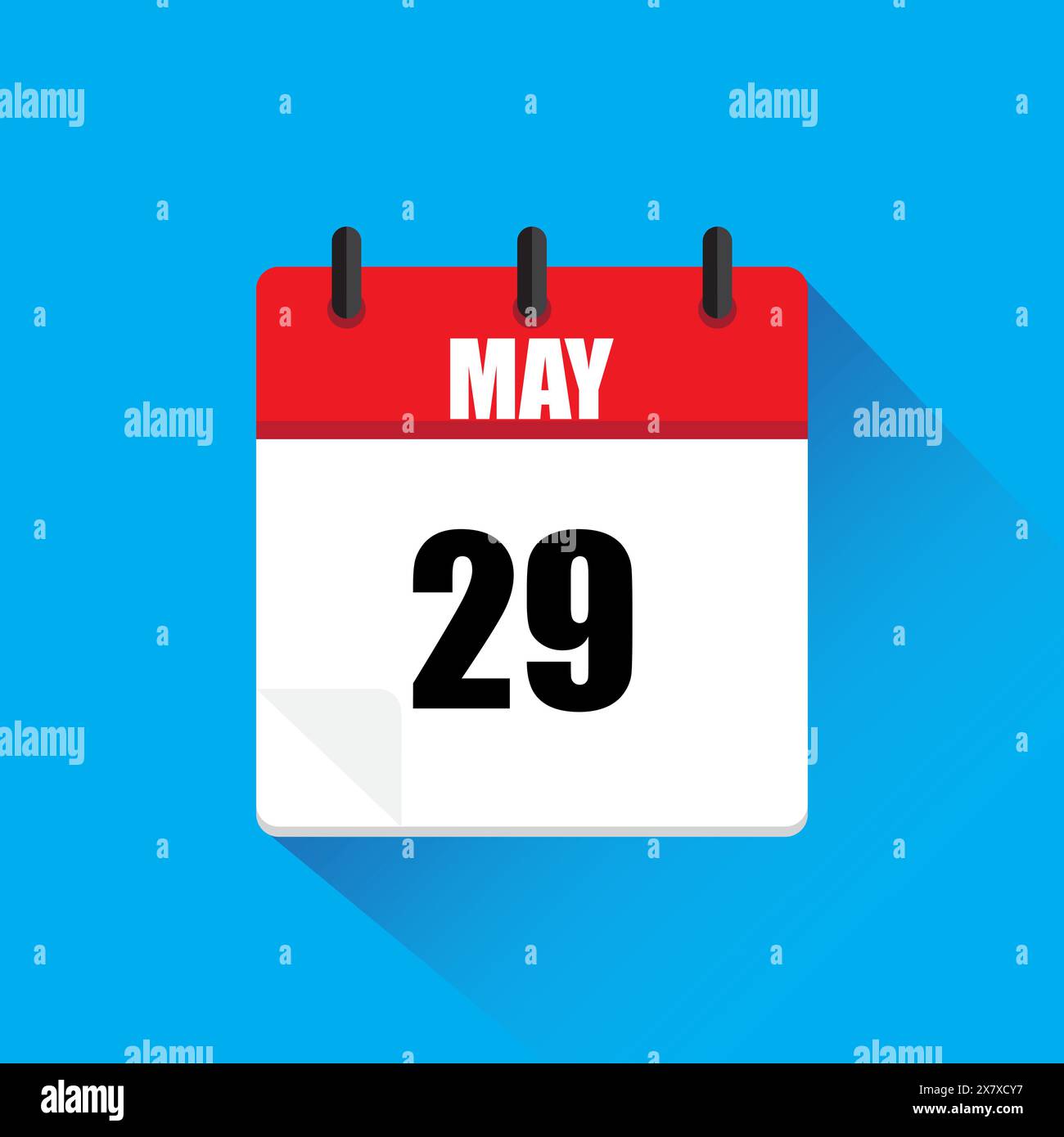 Vektor des Kalendersymbols. Header für den roten Mai. Datum 29. Blauer Hintergrundschatten. Stock Vektor