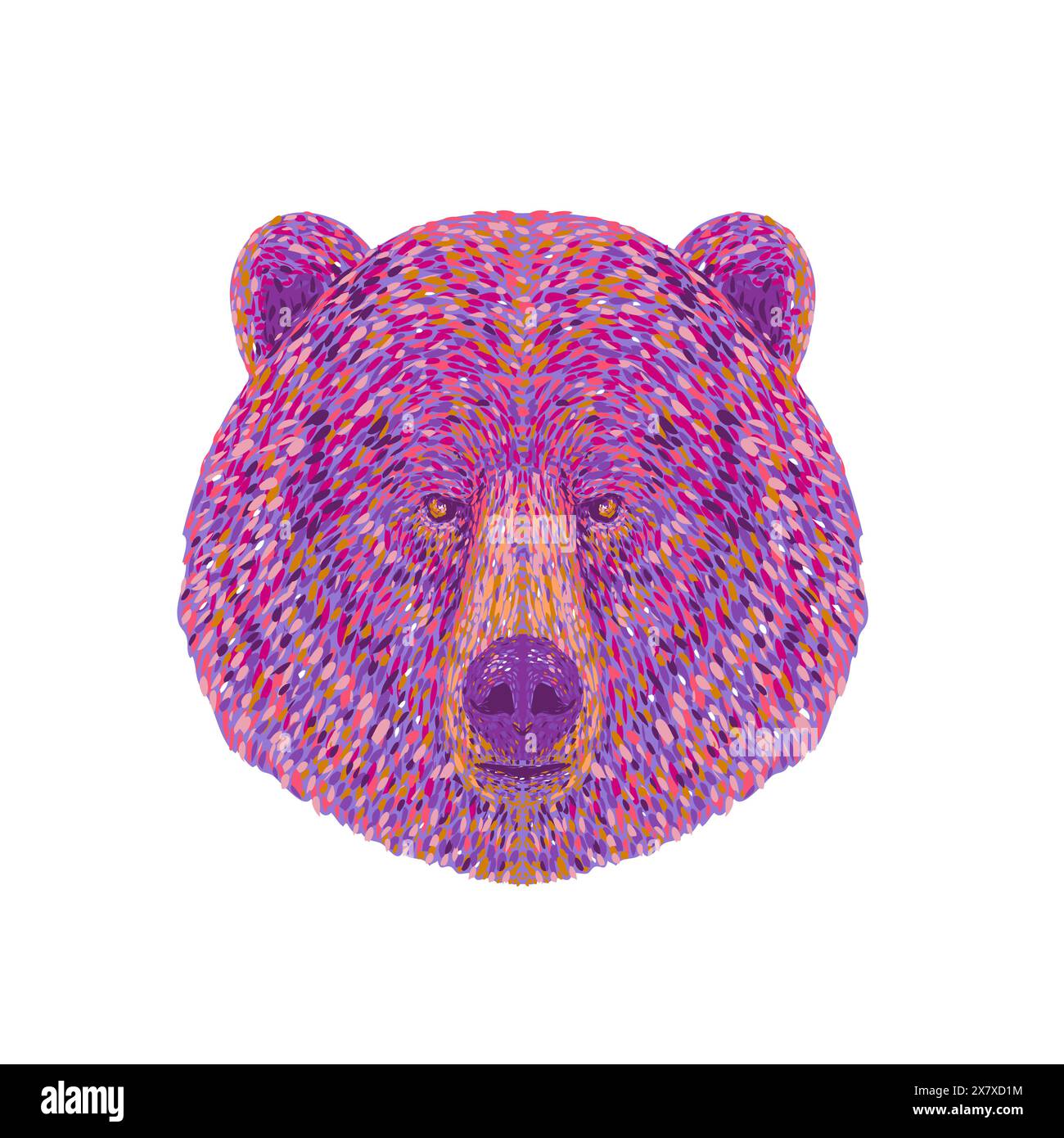Pointillist, Impressionist oder Pop-Art-Darstellung des Kopfes eines Grizzlybären oder des nordamerikanischen Braunbären oder einfach nur Grizzly von Fron aus gesehen Stock Vektor