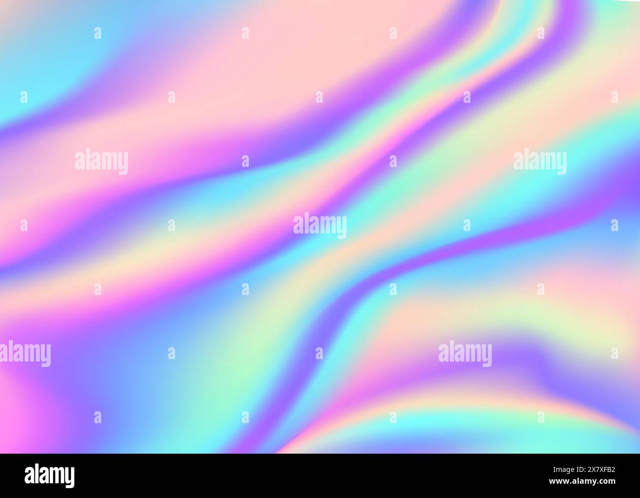Holographischer Folienhintergrund mit ätherischen, fließenden Wirbeln und irisierenden pastellblauen, lila und rosa Farben in traumhaften, abstrakten Hologrammmustern. Vektor lebendiger Regenbogen, wellige Streifen und Kurven Stock Vektor