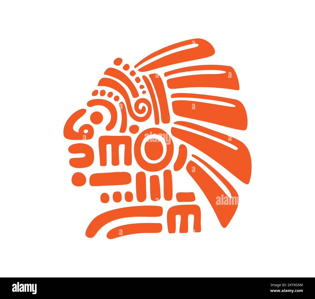 Aztekische Häuptlingstotem, Maya-Stammeshäuptling oder Kaiser-Kopf-Vektorsymbol. Antike mexikanische, aztekische und Maya oder Inka Totem eines Stammeshäuptlings in ritueller Kopfbedeckung des mesoamerikanischen historischen Kultursymbols Stock Vektor