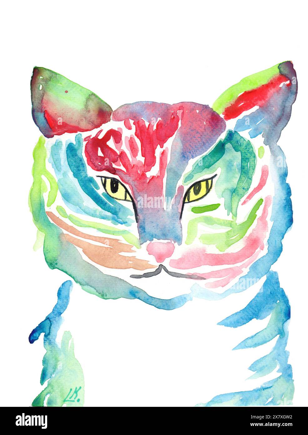 Porträt einer flauschigen Katze in Aquarell, Dpop-Art-Bild. Stockfoto
