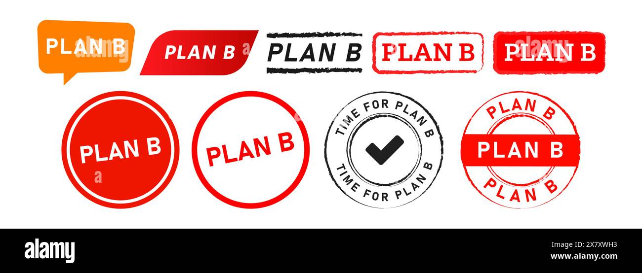 Planen Sie B Gummistempel und Aufkleber mit Sprechblasen für die Entscheidungsstrategie Stock Vektor Planen Sie B Gummistempel und Aufkleber mit Sprechblasen für die Entscheidungsstrategie Stock Vektor