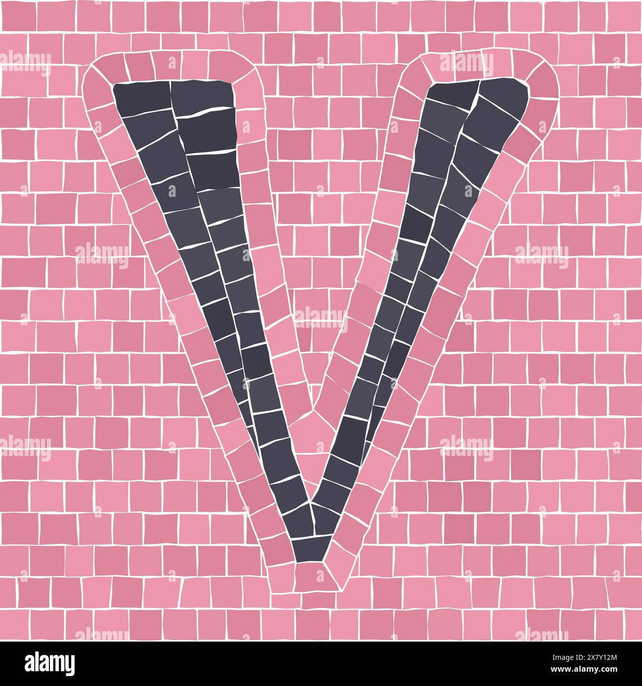 Mosaikfliesen Buchstabe V. EPS 10 editierbare flache Design Vektor nahtloses horizontales Muster Stockfoto