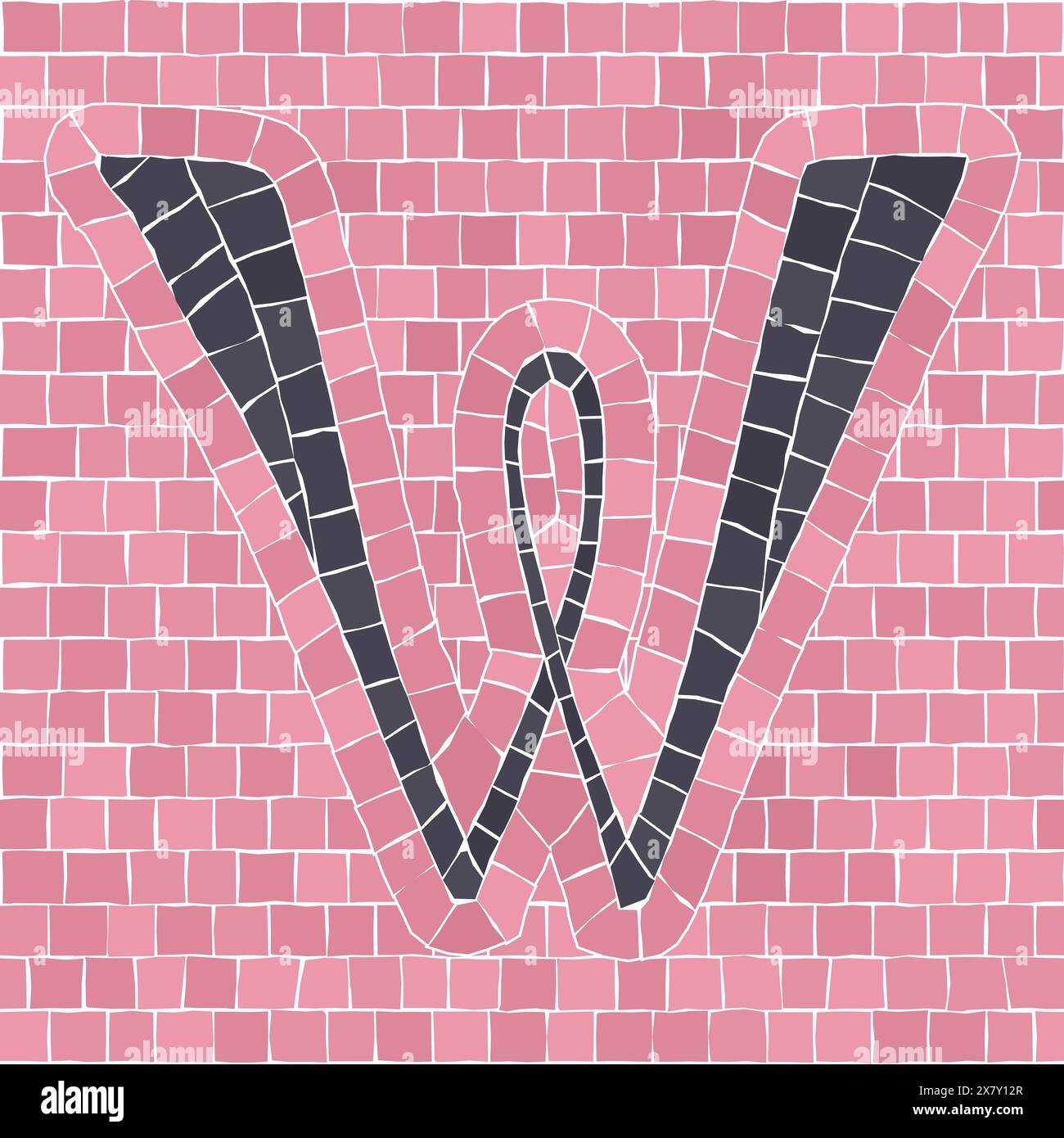 Mosaikfliesen Buchstabe W. EPS 10 editierbar flaches Design Vektor nahtloses horizontales Muster Stockfoto