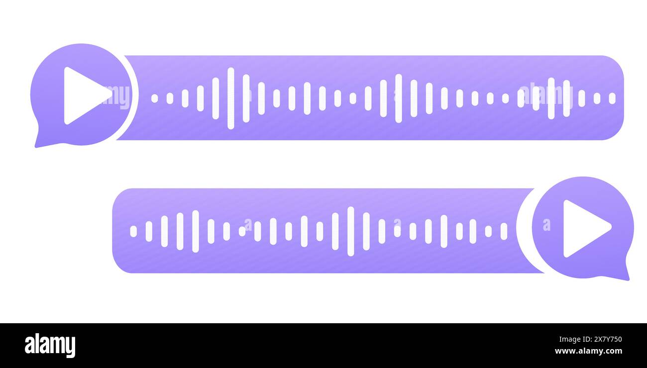 Tonaufzeichnungswelle, Sprechen, Sprach-Chat, Telefon-App-Bildschirm, Audio-Player-Taste auf weißem Hintergrund. Einfacher Media-Equalizer, Podcast Dezibel-Soundtrack. Vektorabbildung Stock Vektor