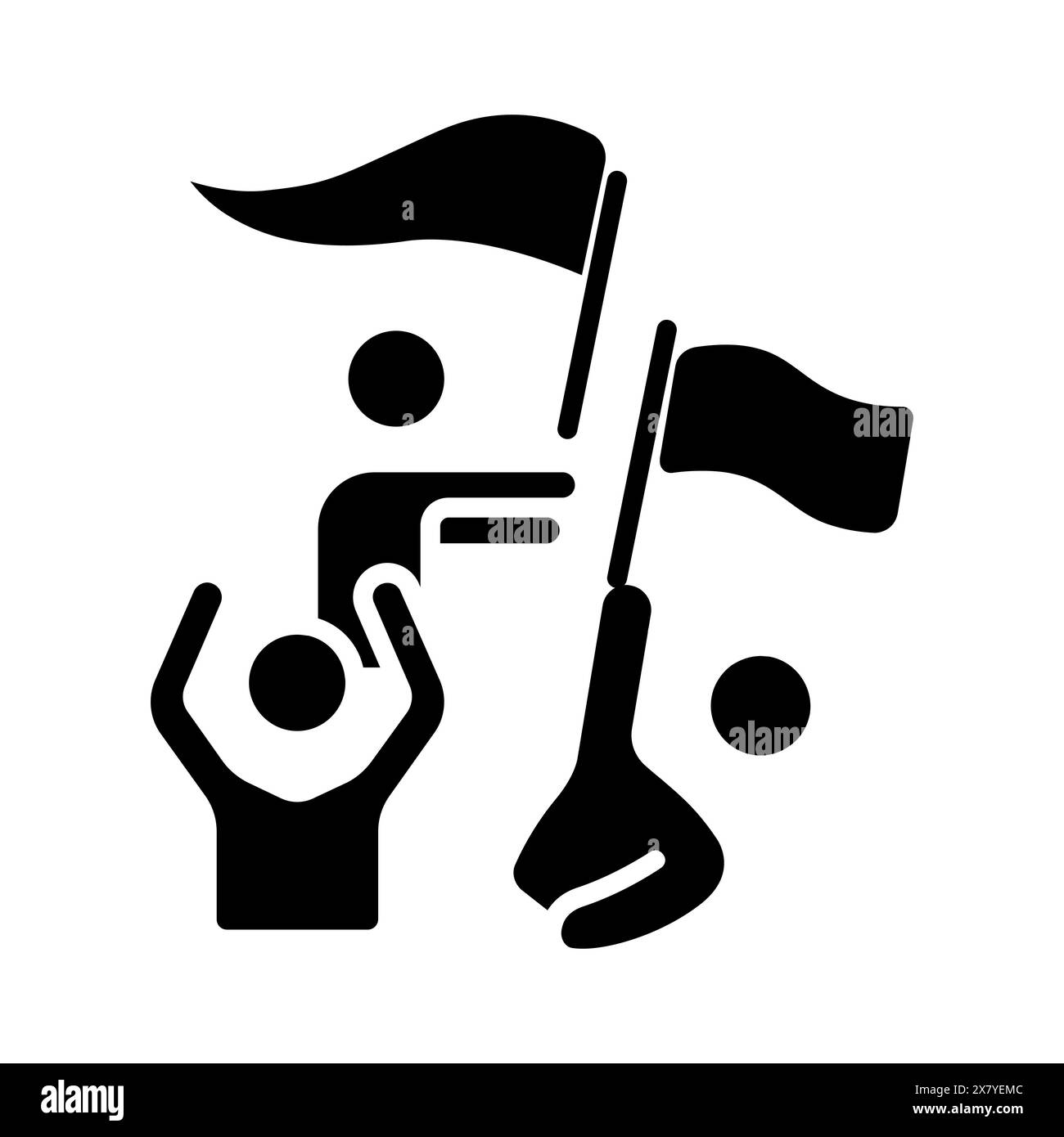 Personen mit einer Flagge. Protest, Wahlen, Kundgebung, Freiheit, Unabhängigkeit, Bürgerkrieg, Redefreiheit, Demonstration, Verhaftungen, Wille des Volkes, deb Stock Vektor