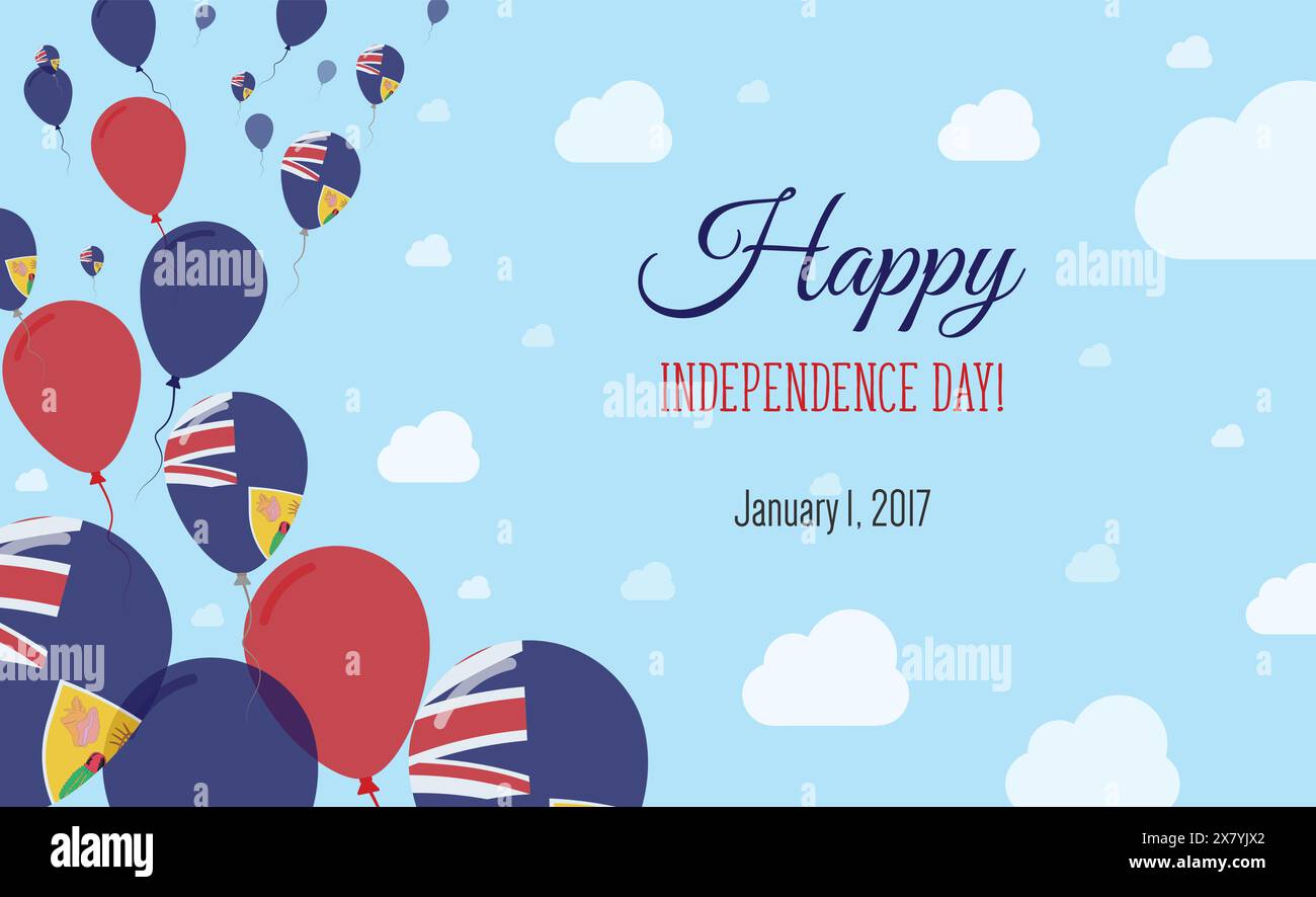 Turks- und Caicosinseln Unabhängigkeitstag funkelndes patriotisches Poster. Ballonreihe in den Farben der Türken und der Caicos-Islander-Flagge. Grußkarte mit Stock Vektor