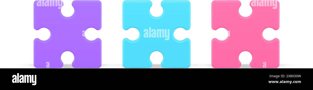 Sammlung mehrfarbiges Puzzleteil Detail für Puzzle-Spielvorlage 3D Icon Vektor Illustration. Legen Sie helle Details für das Sammeln von zusammenfassenden Gehirnen fest Stock Vektor