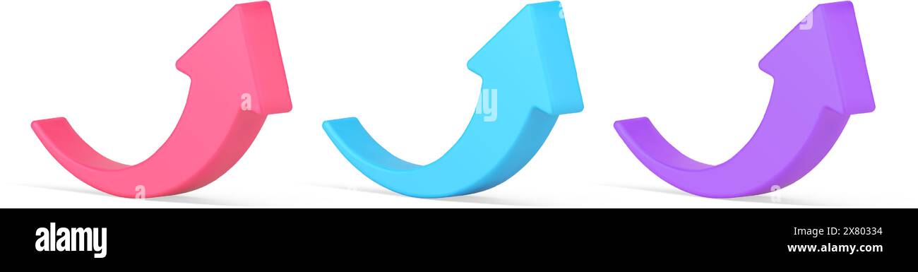Sammlung rot, blau und lila eingekreiste Pfeile, die nach oben zeigen 3D isometrische Symbol Vektor-Illustration. Legen Sie das Navigationssymbol für die Cyberspace-Schnittstelle für die Anzeige fest Stock Vektor