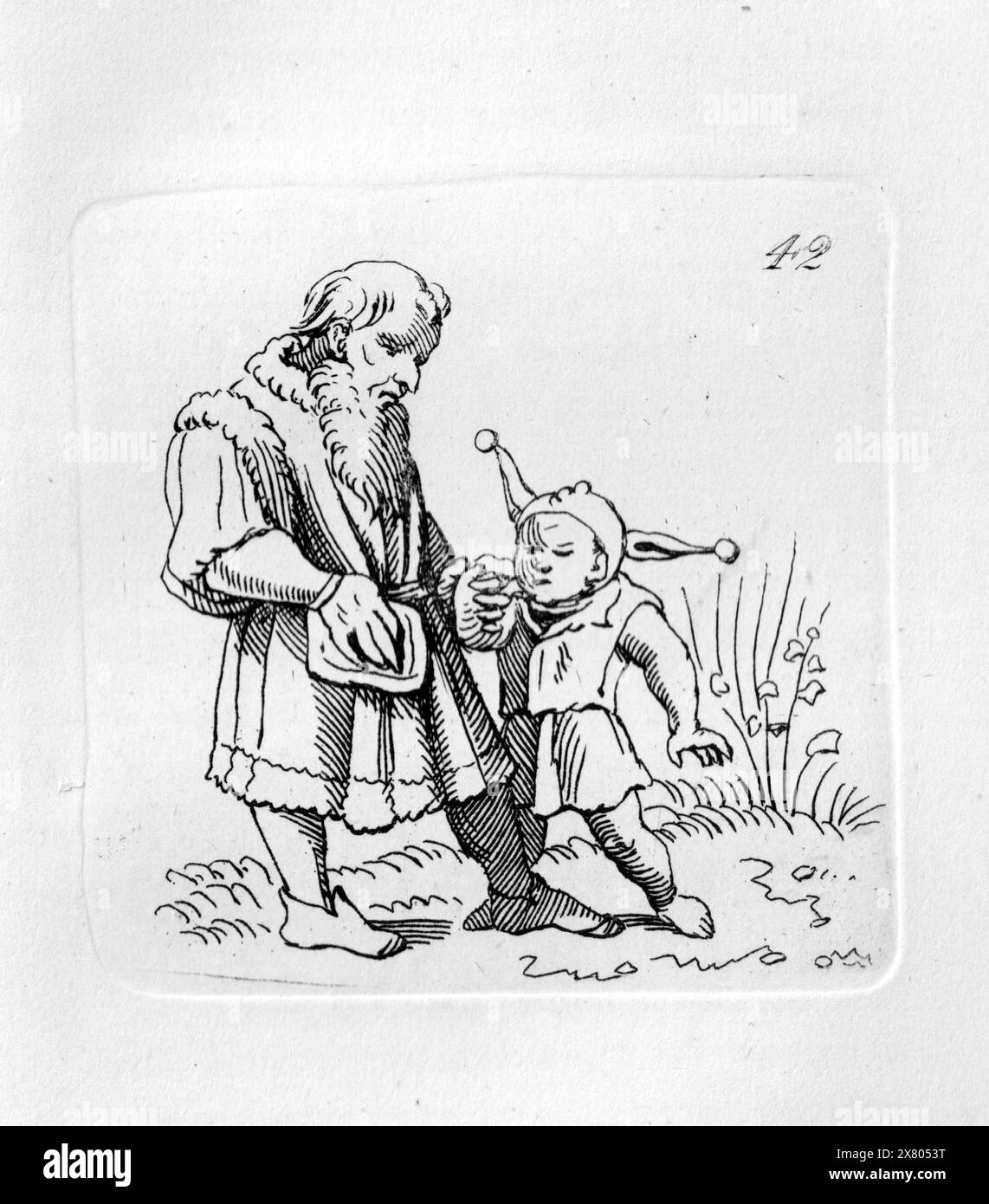 Seite 42: Hans Holbein der Jüngere (ca. 1497–1543) Holzschnitt-Illustrationen für Erasmus' in Lobe of Folly, Reeves & Turner, 1876. Stockfoto
