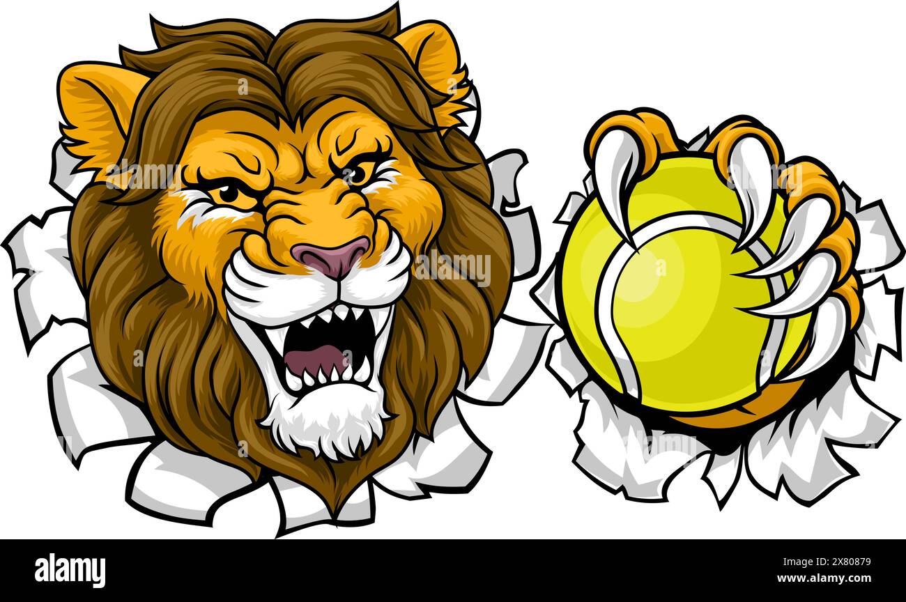 Löwen-Tennis-Ball-Tiersport-Team-Maskottchen Stock Vektor