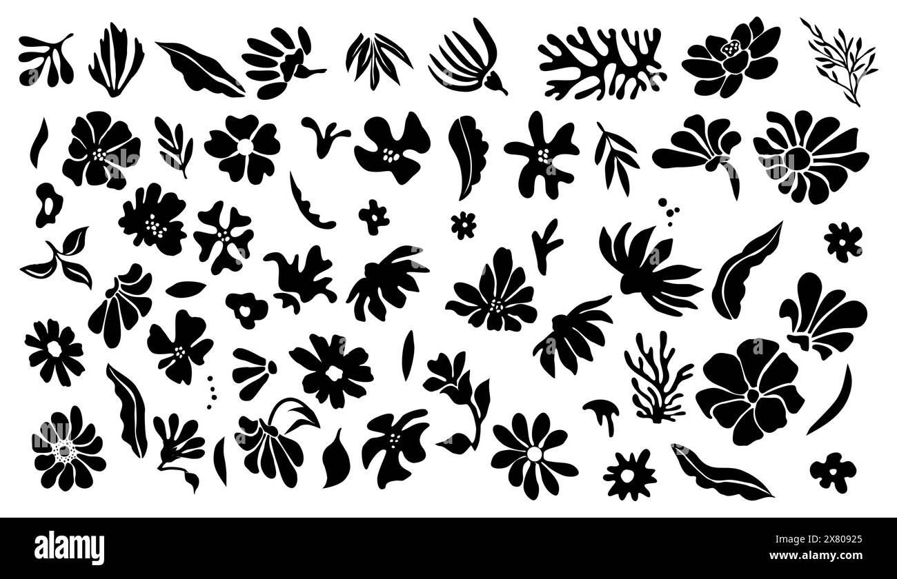 Set von Blume und Blätter Vektor Silhouetten, Symbole Stock Vektor