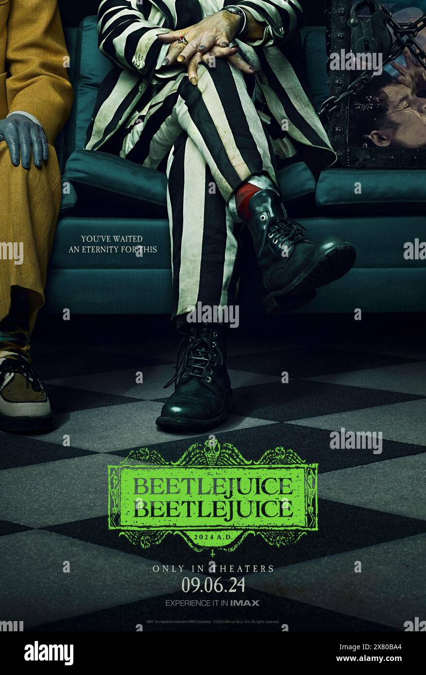 BeetleJuice BeetleJuice (2024) von Tim Burton mit Michael Keaton, Jenna Ortega, Monica Bellucci und Winona Ryder. Michael Keaton kehrt zurück, um seine Rolle als der miskrete BeetleJuice in dieser lang erwarteten Fortsetzung des Originals von 1988 wiederzubeleben. US Advance Poster ***NUR FÜR REDAKTIONELLE ZWECKE***. Quelle: BFA / Warner Bros Stockfoto