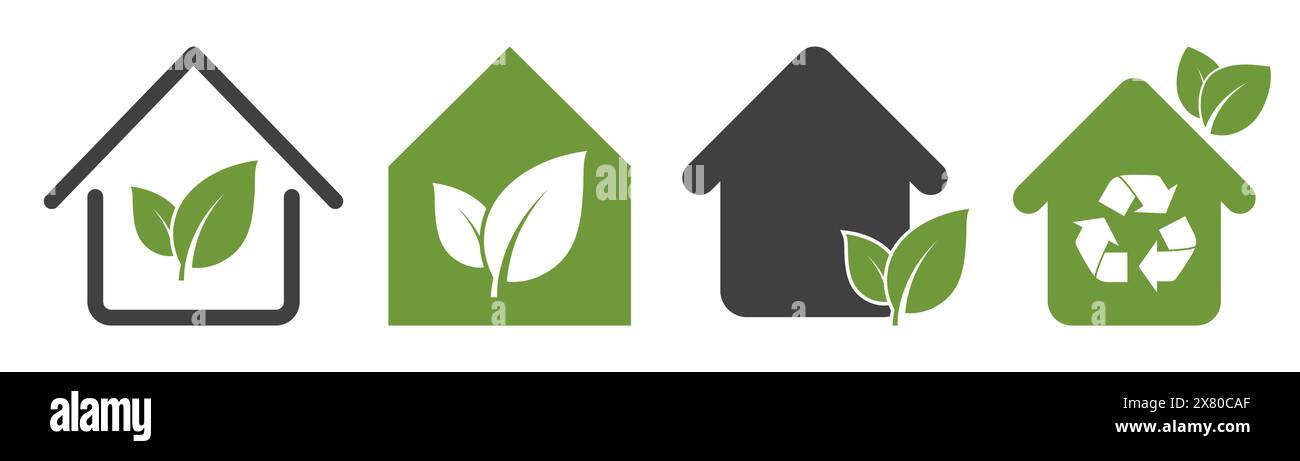Umweltfreundliches Haus Icon Set EPS 10 Stock Vektor