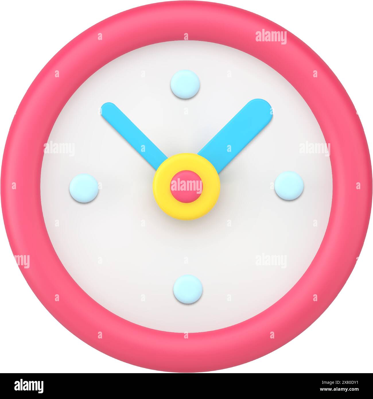 Rote Wand rund um die Uhr 3D Symbol. Minimalistischer Timer mit blauen Pfeilen. Volumetrisches kreatives Zifferblatt für zu Hause und im Büro. Geschäftssymbol der Frist Stock Vektor