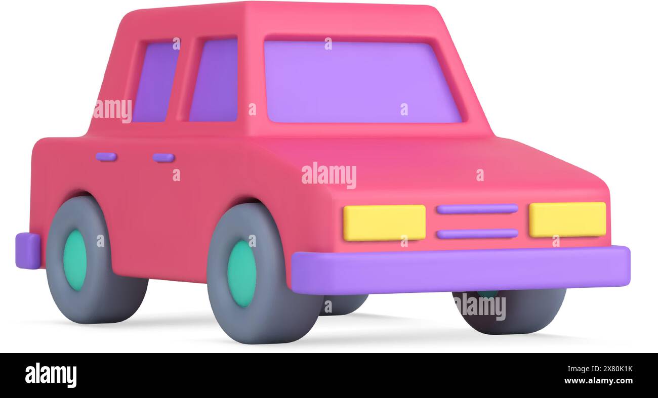 Rosa Retro Limousine Automobilverkehr Fahren Stadtgeschwindigkeit bequemer Transport Stadtziel Auto realistische 3D Icon Vektor Illustration. Vintage Stock Vektor