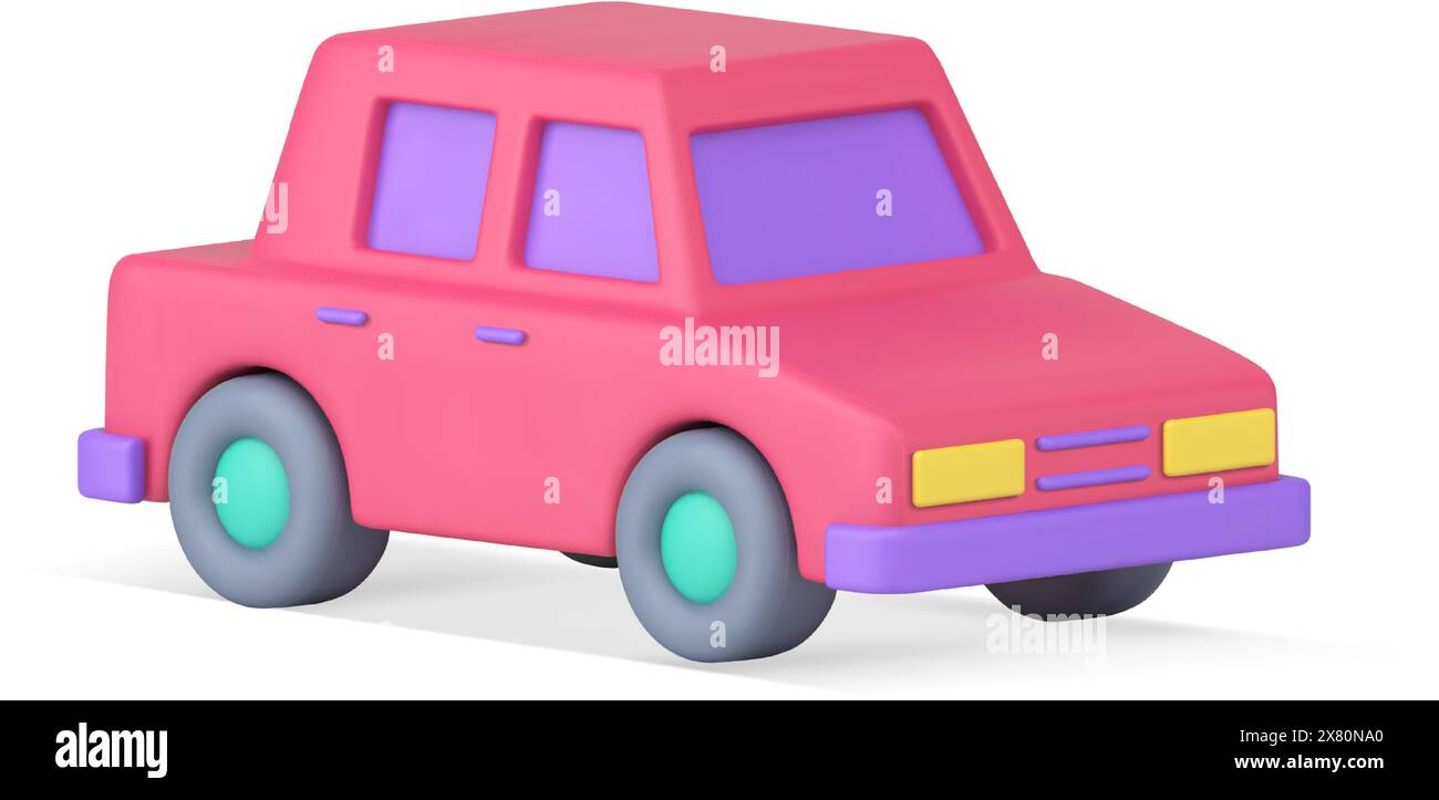 Glänzendes rosa Retro-Auto mit Fenstern und Scheinwerfern realistische 3D-Icon-Vektor-Illustration. Oldtimer-Limousine für schnelle Fahrt und Komfort Stock Vektor