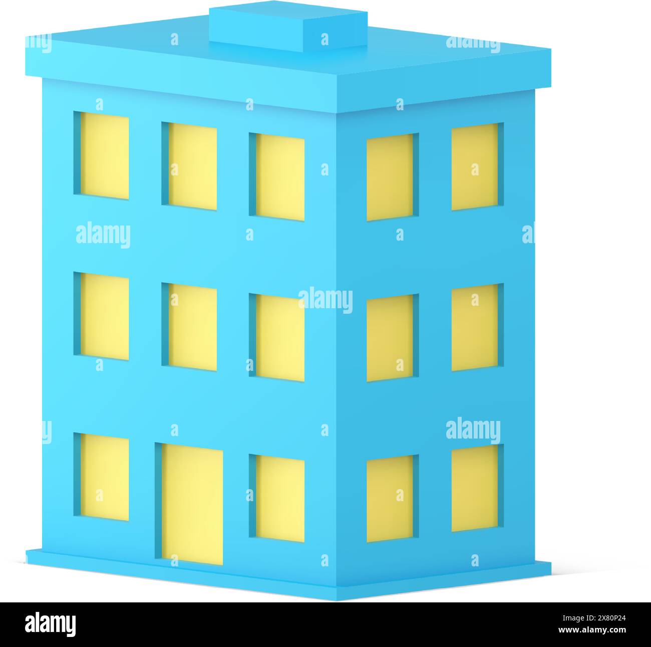 Städtisches Gebäude Außenimmobilien Stadt Wohnwohnung Geschäftsbüro isometrische 3D-Symbol realistische Vektorillustration. Blaues 3-stöckiges Hotel Stock Vektor