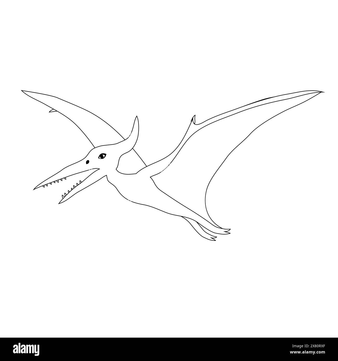 Vektor-flache Hand gezeichnete Umrisse Pterodactyl-Dinosaurier isoliert auf weißem Hintergrund Stock Vektor