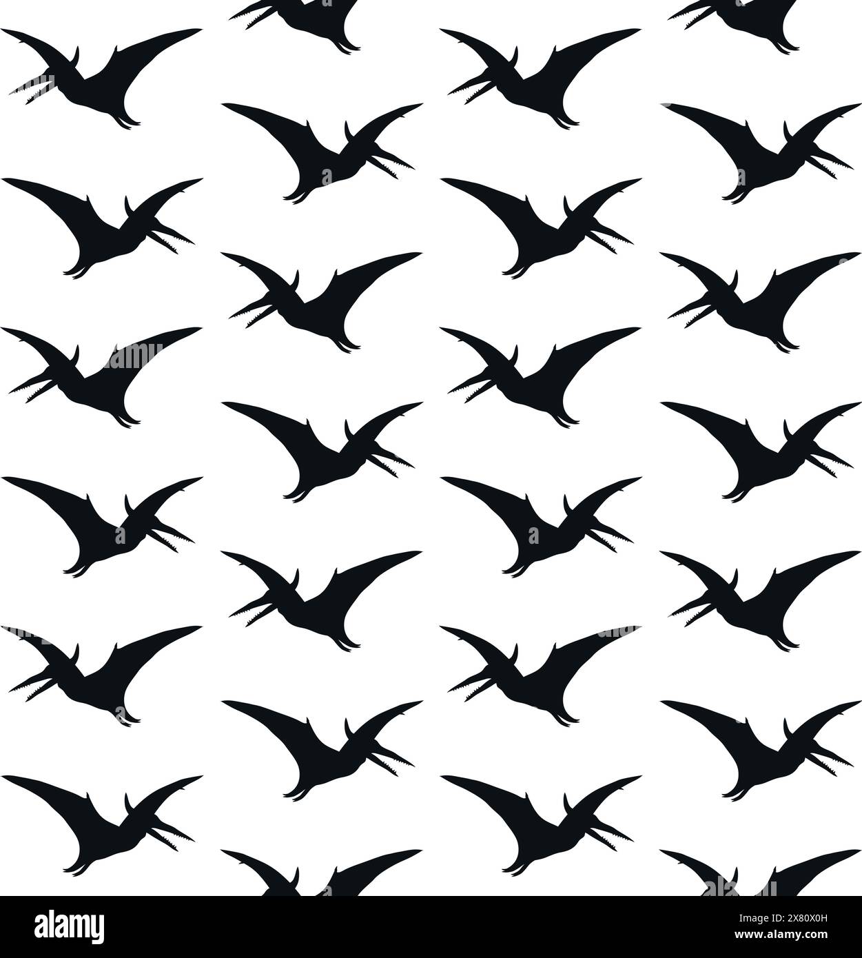 Nahtloses Vektor-Muster der flachen Hand gezeichneten Pterodactyl-Dinosaurier-Silhouette isoliert auf weißem Hintergrund Stock Vektor