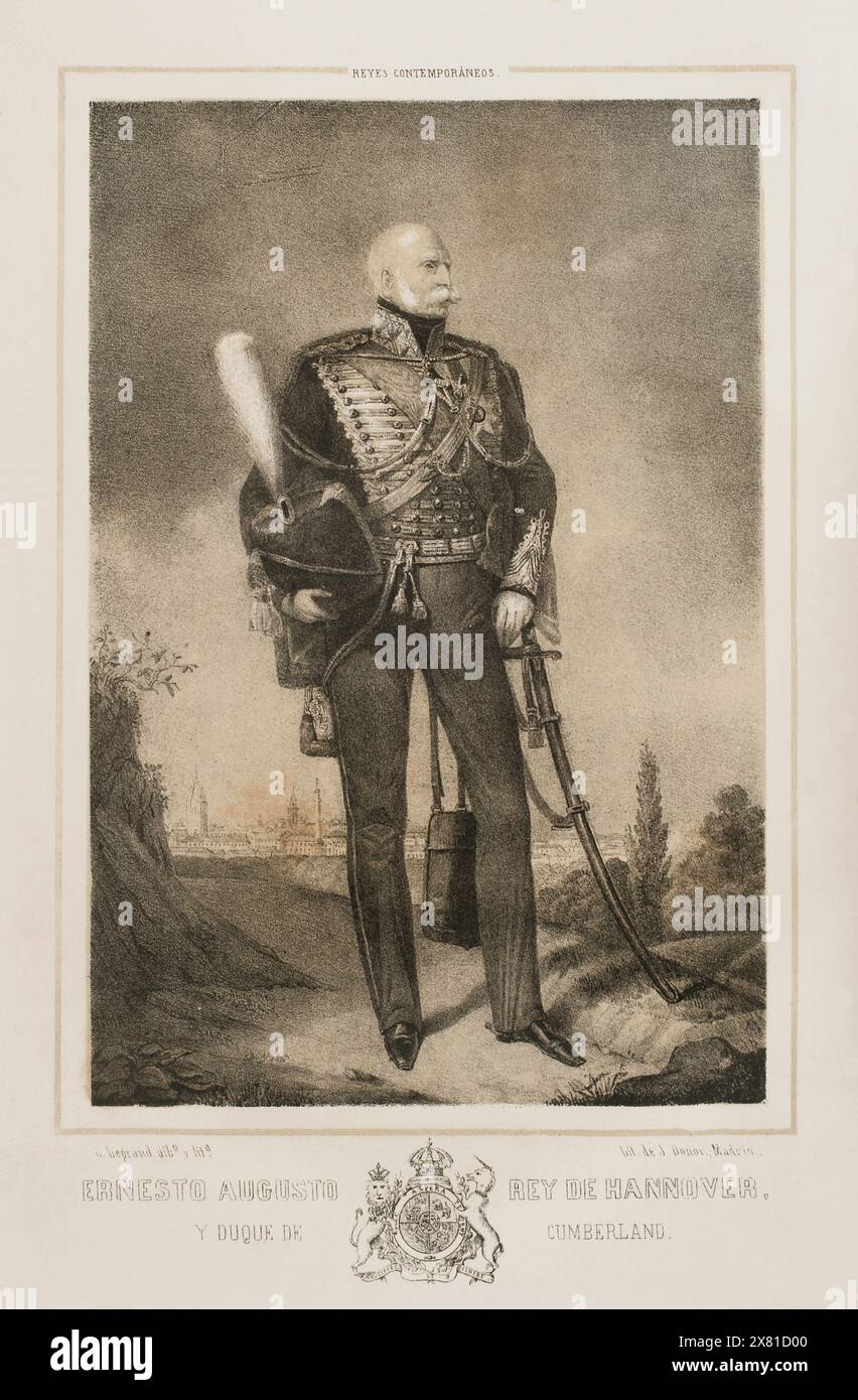 Ernest Augustus (1771-1851). König von Hannover (1837-1851). Duke of Cumberland und Teviotdale. Hochformat. Zeichnung von C. Legrand. Lithographie von J. Donón. Reyes Contemporáneos (Zeitgenössische Könige). Band III. Veröffentlicht in Madrid, 1854. Stockfoto