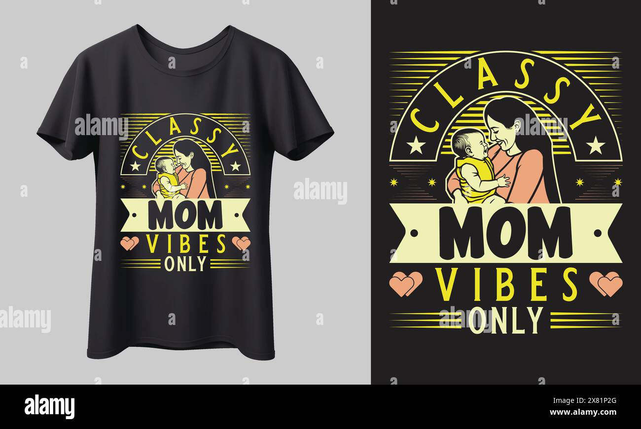 Klassisches Mom Vibes Only Modern Mother's Day T-Shirt-Design Stock Vektor