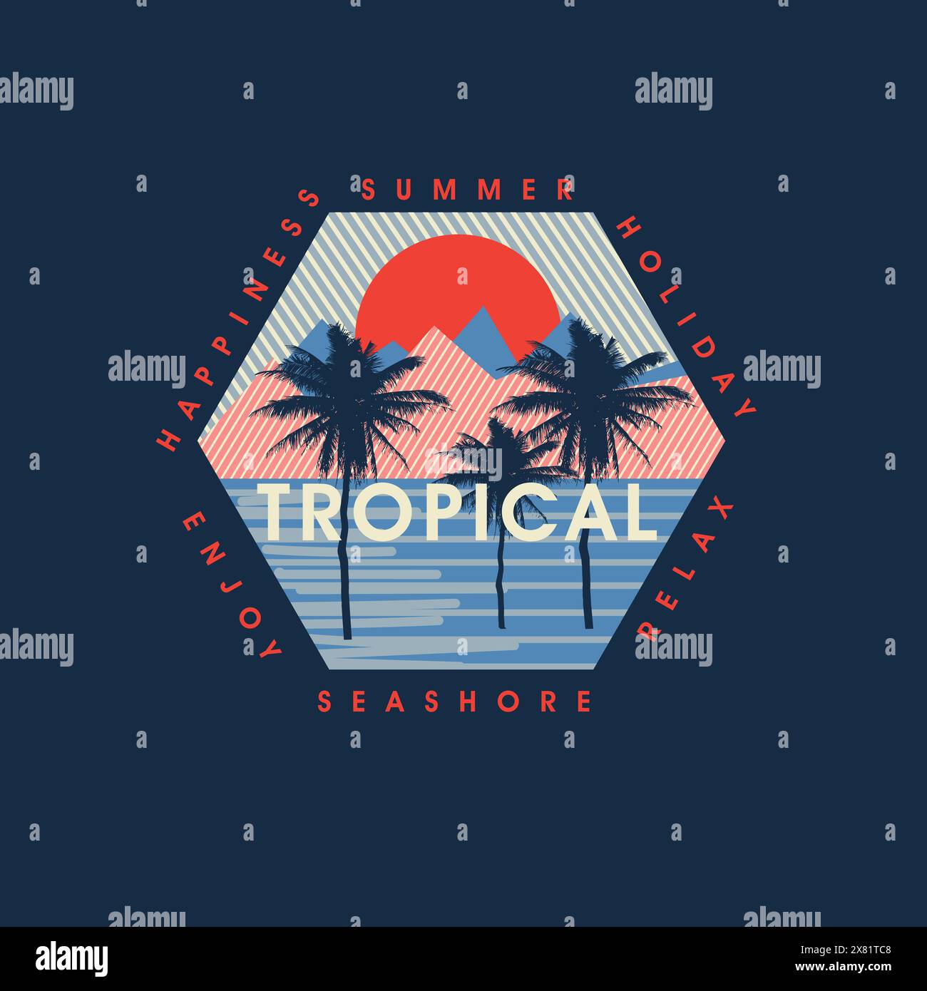 Tropischer Sommerurlaub Strand Happiness Palme Graphic T-Shirt Stock Vektor