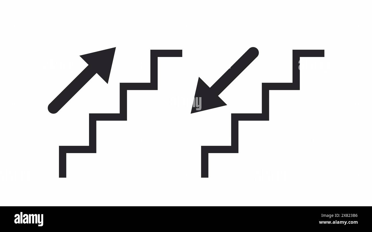 Treppen-Symbol mit auf- und Abwärtspfeilen. Vektorgrafik flach isoliert Stock Vektor