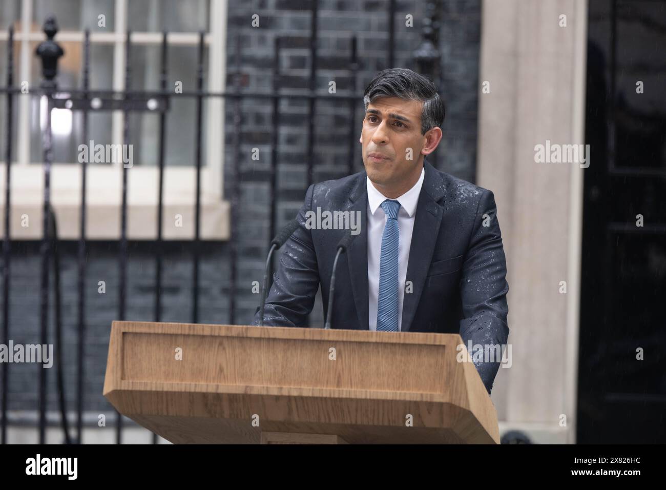 London, Großbritannien. Mai 2024. Rishi Sunak, Premierminister, kündigt am 4. Juli 2024 eine Parlamentswahl vor 10 Downing Street London an Stockfoto