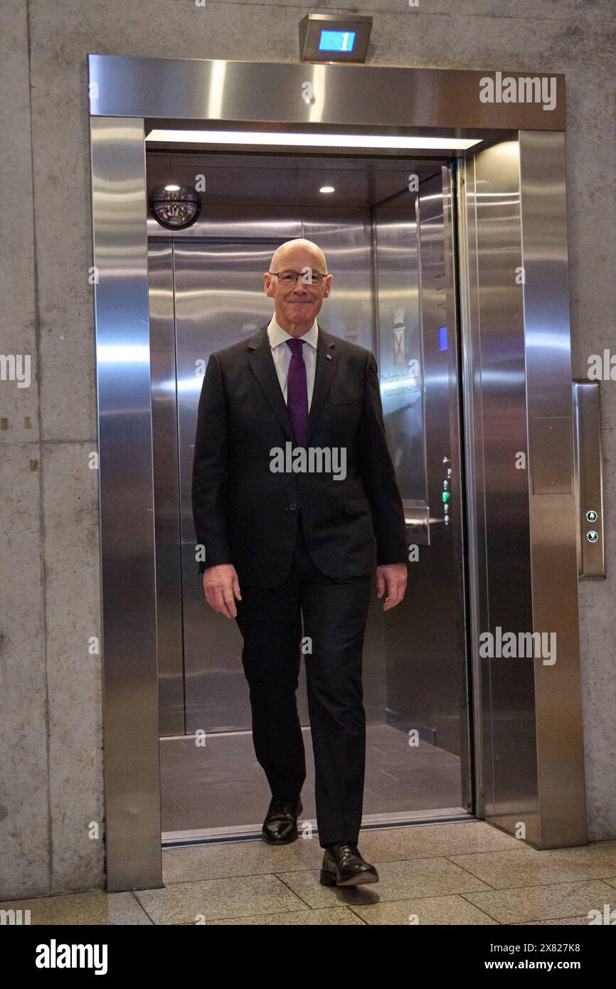 Edinburgh Schottland, Vereinigtes Königreich 22. Mai 2024. Der erste schottische Minister John Swinney im schottischen Parlament spricht nach der Ankündigung der Parlamentswahlen mit den Medien. Credit sst/alamy Live News Stockfoto