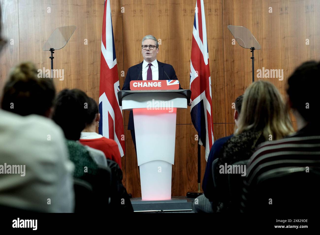 Der Vorsitzende der Labour Party, Sir Keir Starmer, sprach in Westminster, London, nachdem am 4. Juli eine Parlamentswahl ausgerufen worden war. Bilddatum: Mittwoch, 22. Mai 2024. Stockfoto