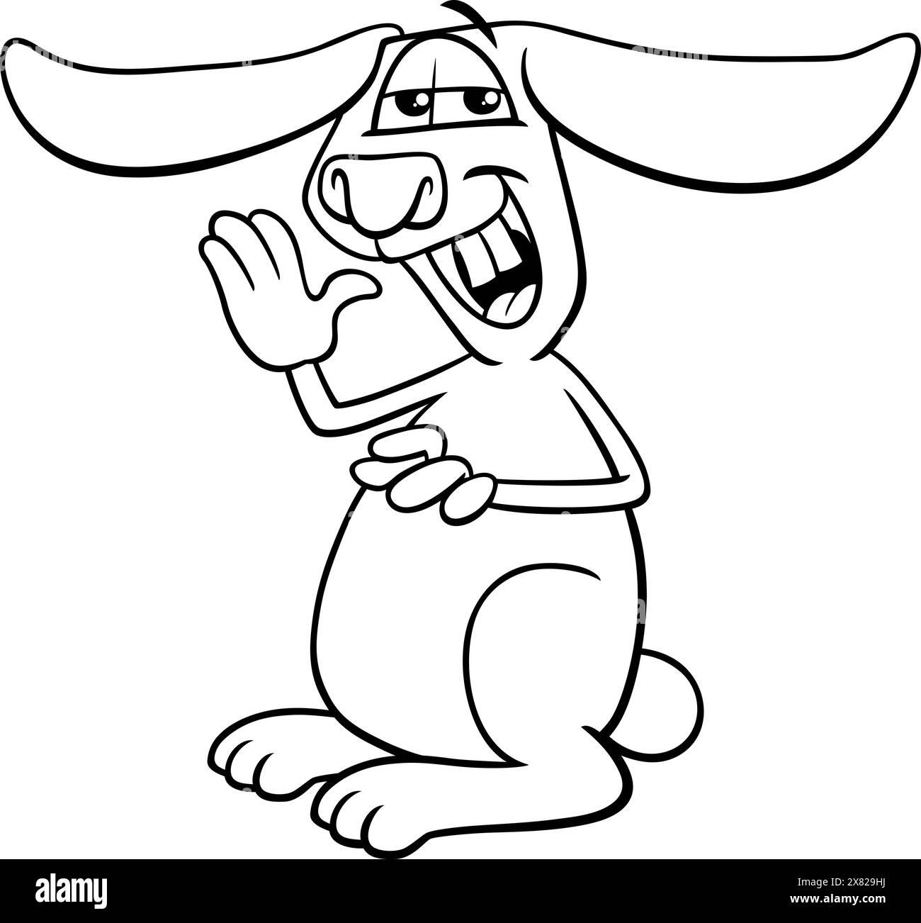 Comic-Illustration der lustigen Lop Oared Kaninchen Comic Tierfigur Ausmalseite Stock Vektor
