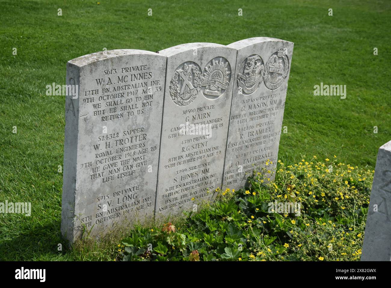 Tyne Cot Commonwealth war Graves Cemetery and Memorial to the Missing ist eine Commonwealth war Graves Commission (CWGC) Stockfoto