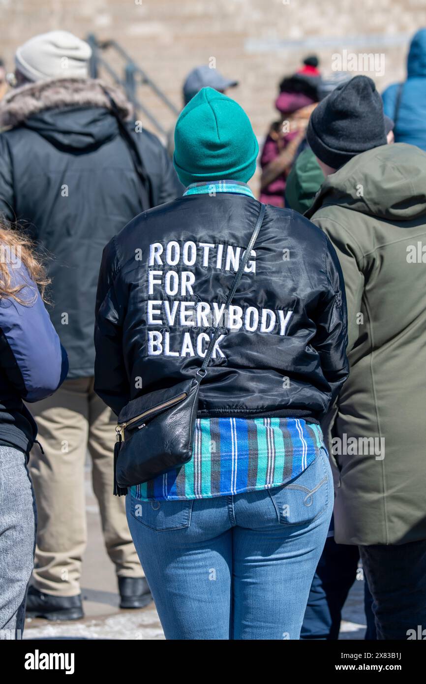 St. Paul, Minnesota. Landeshauptstadt. Transgender Day of Visibility Rallye. Aktivisten und Gemeindemitglieder feiern die Triumphe und Kämpfe der Trans Stockfoto