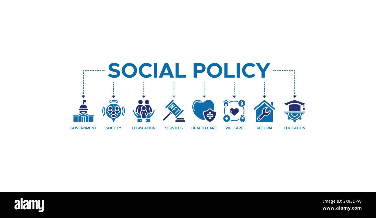 Social Policy Banner Web-Symbol-Vektor-Illustration Konzept Stock Vektor