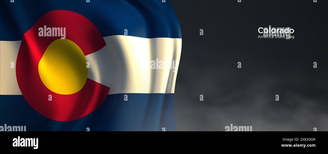 Flagge des Bundesstaates Colorado. Amerikanische Staatsflagge auf dunklem Hintergrund. Stockfoto