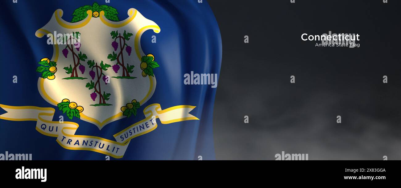 Flagge des Bundesstaates Connecticut. Amerikanische Staatsflagge auf dunklem Hintergrund. Stockfoto