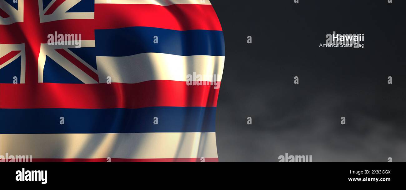 Flagge des Bundesstaates Hawaii. Amerikanische Staatsflagge auf dunklem Hintergrund. Stockfoto