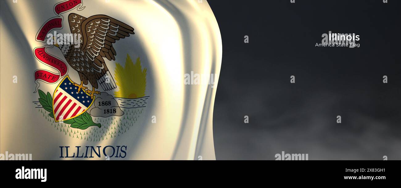 Flagge des Staates Illionis. Amerikanische Staatsflagge auf dunklem Hintergrund. Stockfoto