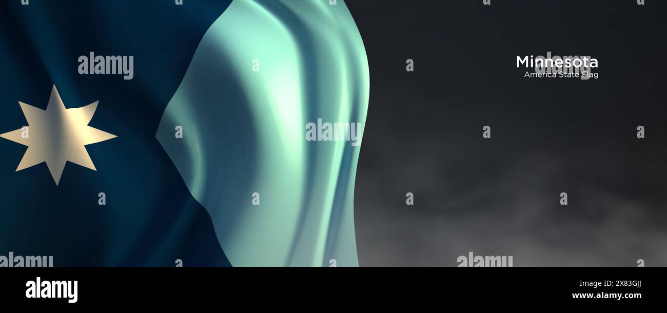Flagge des Bundesstaates Minnesota. Amerikanische Staatsflagge auf dunklem Hintergrund. Stockfoto