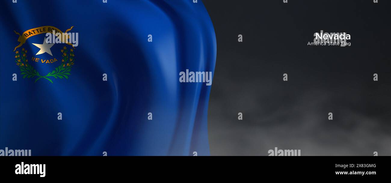Flagge des Bundesstaates Nevada. Amerikanische Staatsflagge auf dunklem Hintergrund. Stockfoto