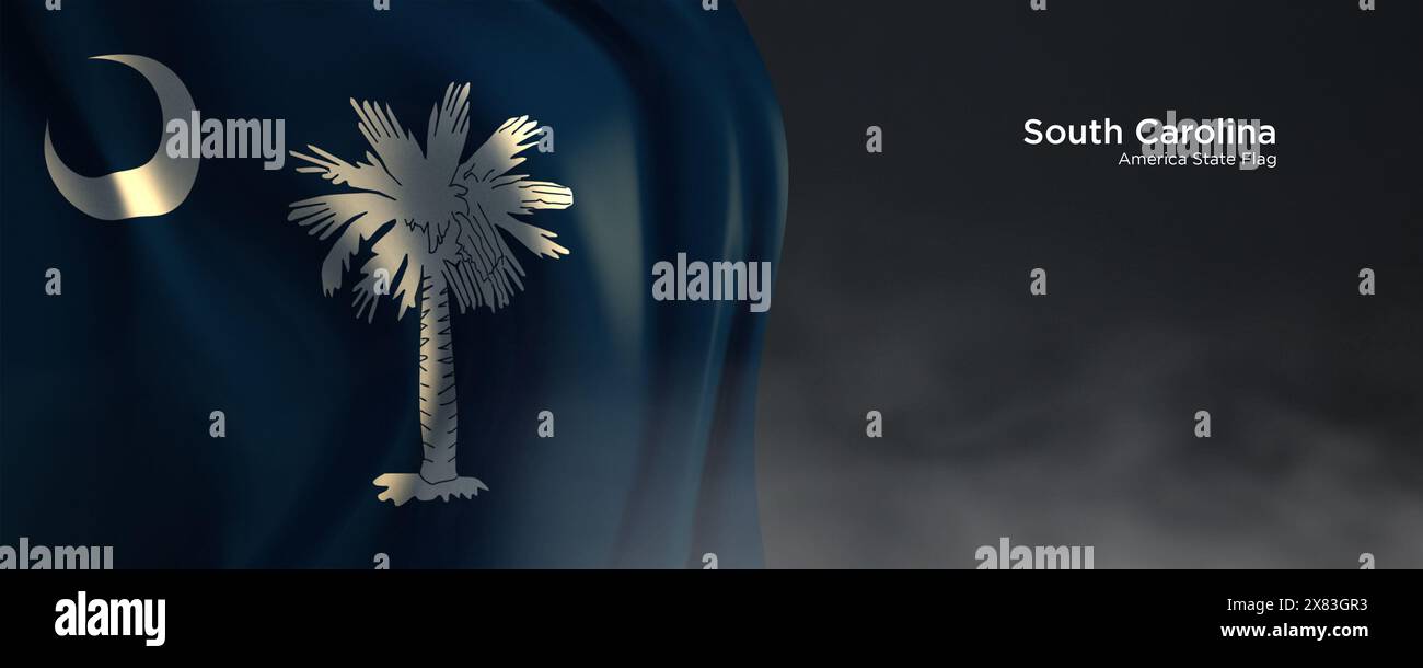 Flagge des Bundesstaates South Carolina. Amerikanische Staatsflagge auf dunklem Hintergrund. Stockfoto