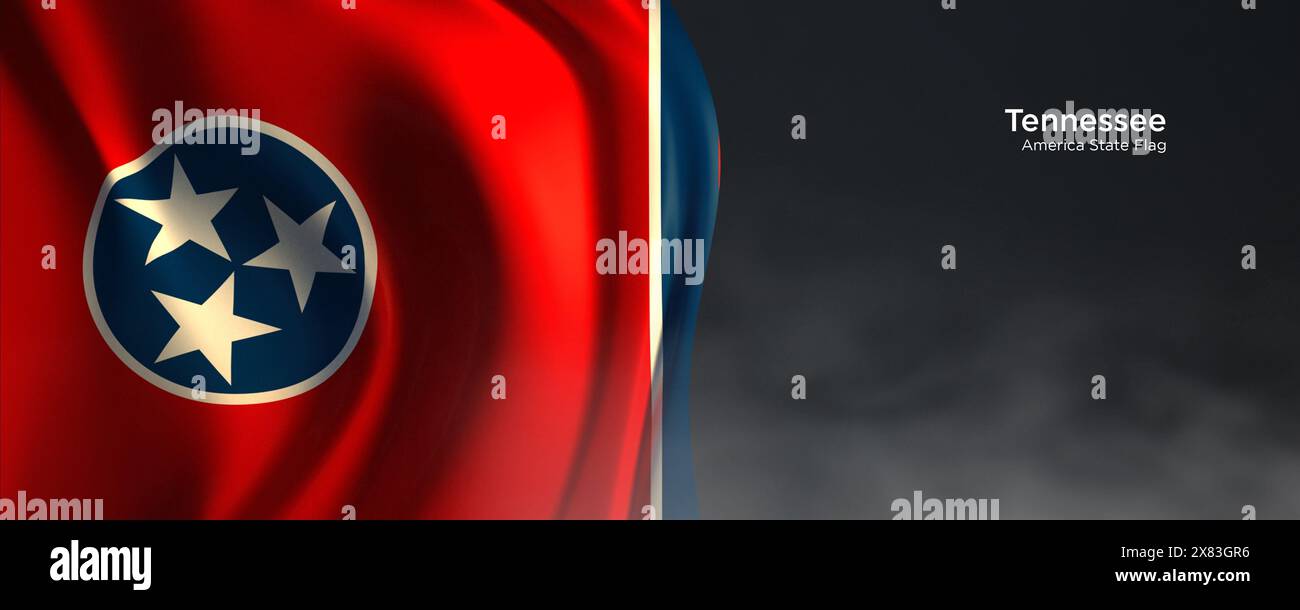 Flagge des Bundesstaates Tennessee. Amerikanische Staatsflagge auf dunklem Hintergrund. Stockfoto