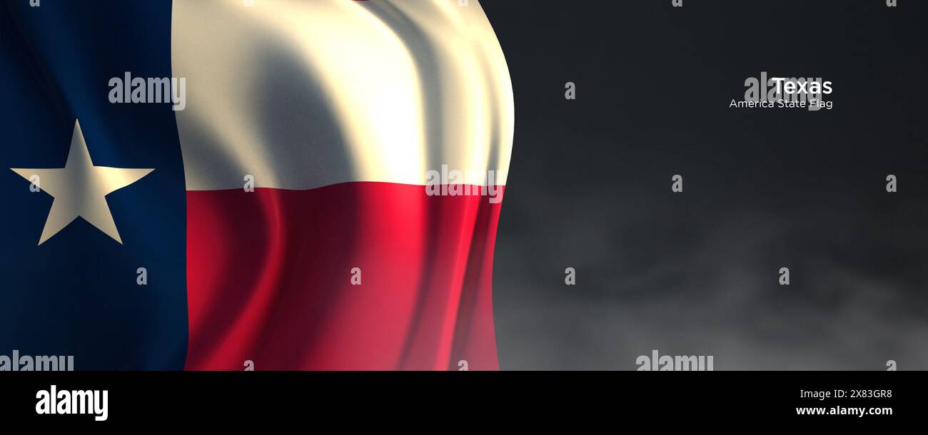 Flagge des Bundesstaates Texas. Amerikanische Staatsflagge auf dunklem Hintergrund. Stockfoto